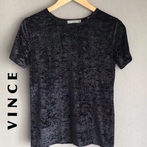 Vince Easy Velvet Shimmery Black Tee Small